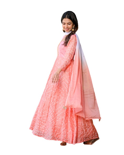 Beautiful Designer Peach Long Flared Gown With Lehenga & Dupatta Set for  Party Wear Readymade 3pc Set,gown Lehenga Dupatta ,bridesmaid Dress - Etsy