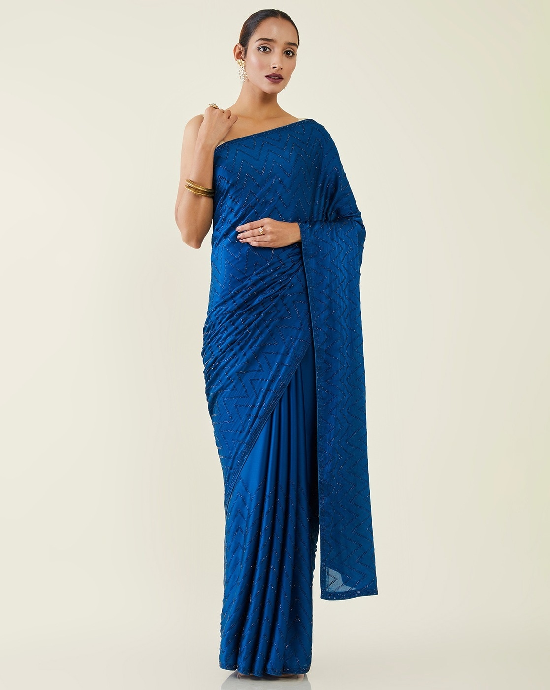 Royal Blue Pure Banarasi Khaddi Crepe Silk Saree - Aura Benaras