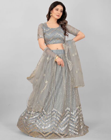 Grey Color Georgette Lehenga Choli