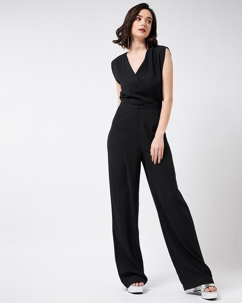 KIJBLAE Women's Jumpsuit Fashion Full Length Trousers Jumpsuit For Girls  Sling V-Neck Ruched Open Back Pocket Comfy Lounge Casual Pants Solid Color  Black M - Walmart.com