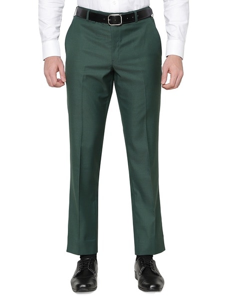 Buy BLACKBERRYS Green Structured Nylon Slim Fit Men's Work Wear Trousers |  Shoppers Stop