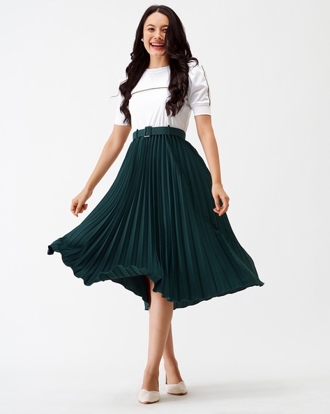 Light green kurti with white skirt - Kurti Fashion