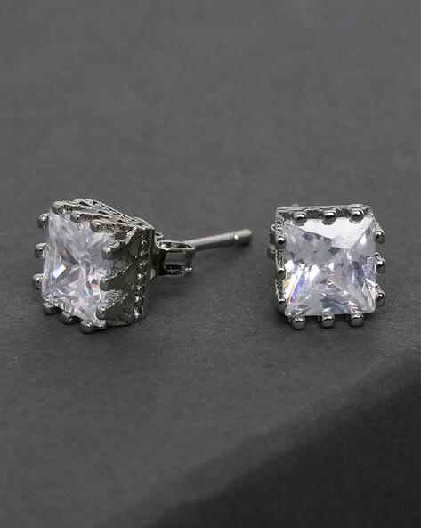 Solitaire Princess Cut Mens Sterling Silver Iced Cz Screw Back Stud Earrings  | eBay