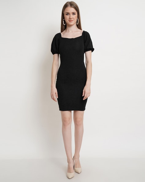Buy ZINK LONDON Black Womens Square Neck Solid Knee Length Dress | Shoppers  Stop