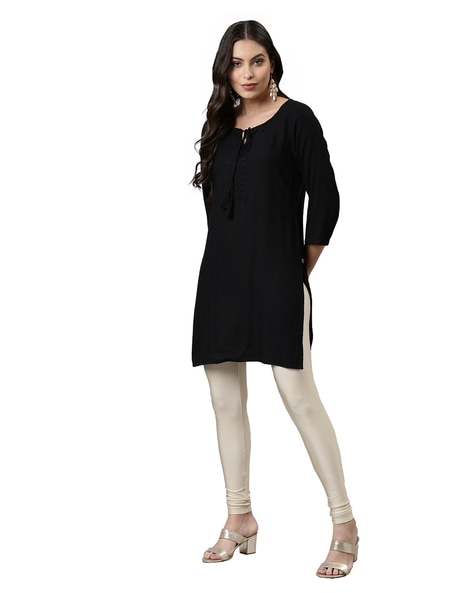 Pistaa women's Best Cotton Comfort Black Short Kurti With Fold up Sleeves &  Plus Size - Ethnic Khazana