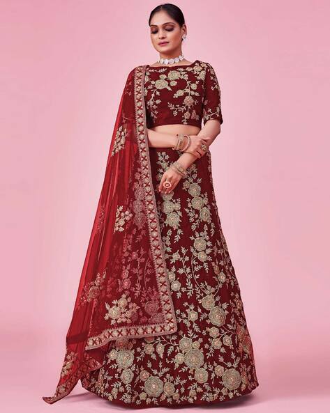 Maroon Embroidered Georgette Lehenga Choli With Dupatta Latest 2600LG01