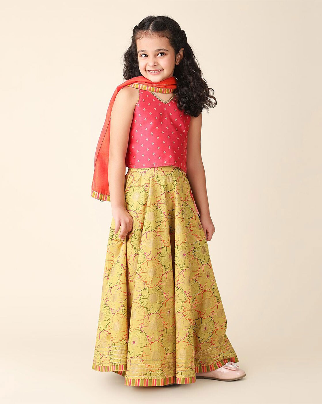 Buy Cotton Printed 3 Piece Lehenga Set for Kids Online at Fabindia |  10700136