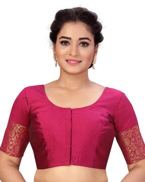 Studio Shringaar Women's Plus Size Brocade Short Sleeves Saree