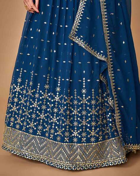 Embellished Flared Lehenga Choli Set with Dupatta