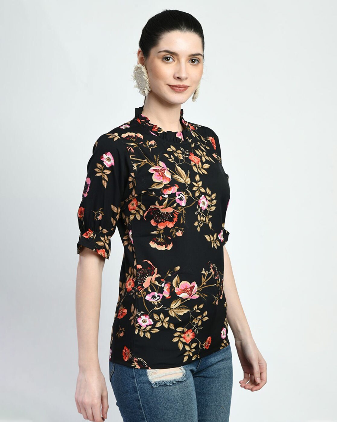 Floral Print High-Neck Top