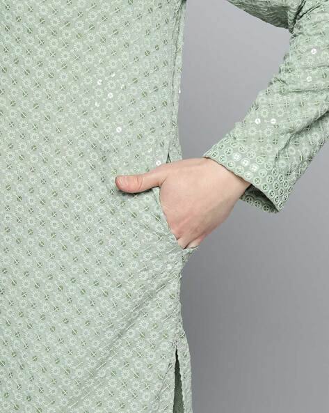 Embroidered Long Kurta with Mandarin Collar