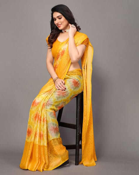 Girlish But Heavy Looking Yellow Colour Wedding Style Wevon Saree In Satin  Silk - KSM PRINTS - 4030159