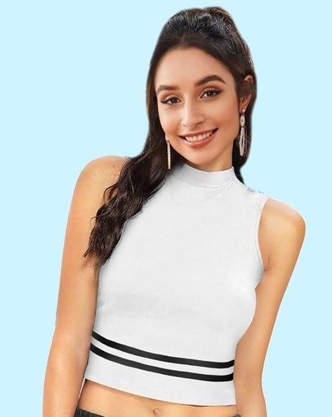 White mock neck hot sale crop top