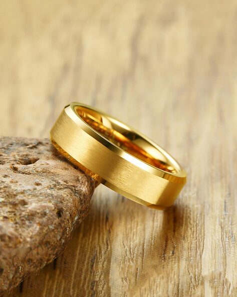 Mens Plain Wedding Ring 18K Yellow Gold - D-Shape (Matt) | Angelic Diamonds