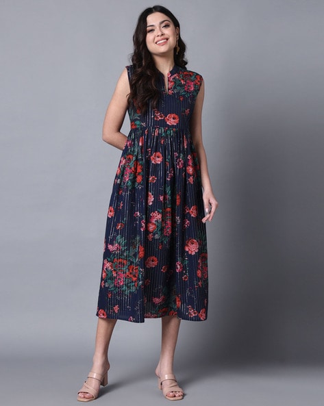 Buy online Blue Floral Print Sleeveless A-line Dress from western wear for  Women by Indian Fashionista for ₹469 at 69% off | 2024 Limeroad.com