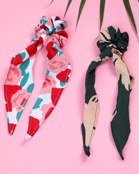 Sohi Set of 2 Floral Print Scarf Scrunchies