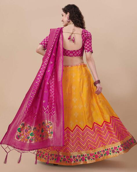 BEAUTIFUL ROYAL YELLOW AND PINK LEHENGA SET - RENT