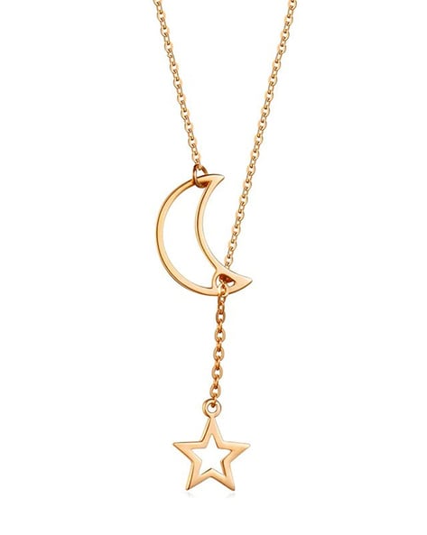Gold Plated Silver Moon Star Drop Necklace | Jewellerybox.co.uk