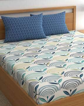 chhavi india 210 TC Floral Print King Size Bedsheet with 2 Pillow Covers-picture-26