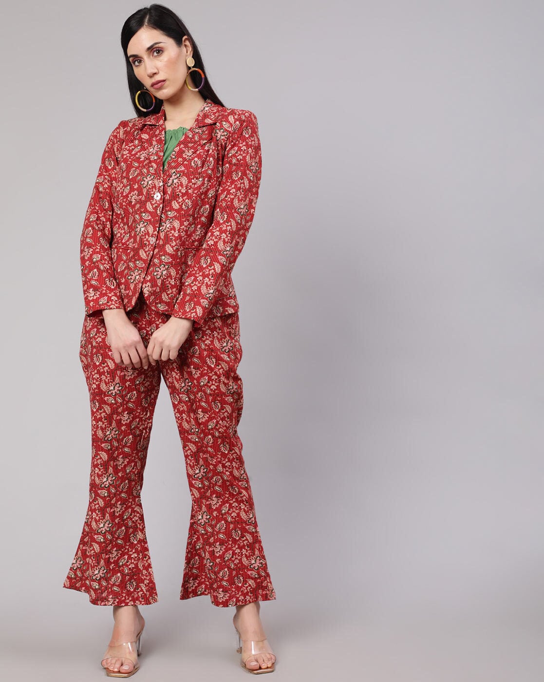 Foreva Young Pink Brown Floral Pleated Trouser Suit  Designer Desirables