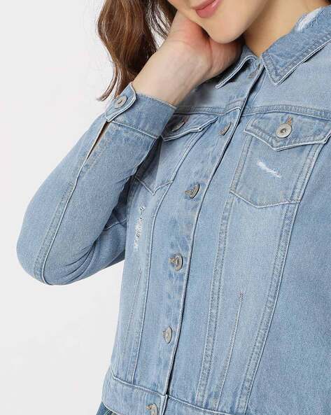 Vero Moda Women's Mikky Distressed Collarless Denim Jacket Size S | eBay