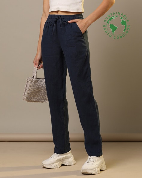 Navy  Laundered Linen Wide Leg Trouser  Pure Collection