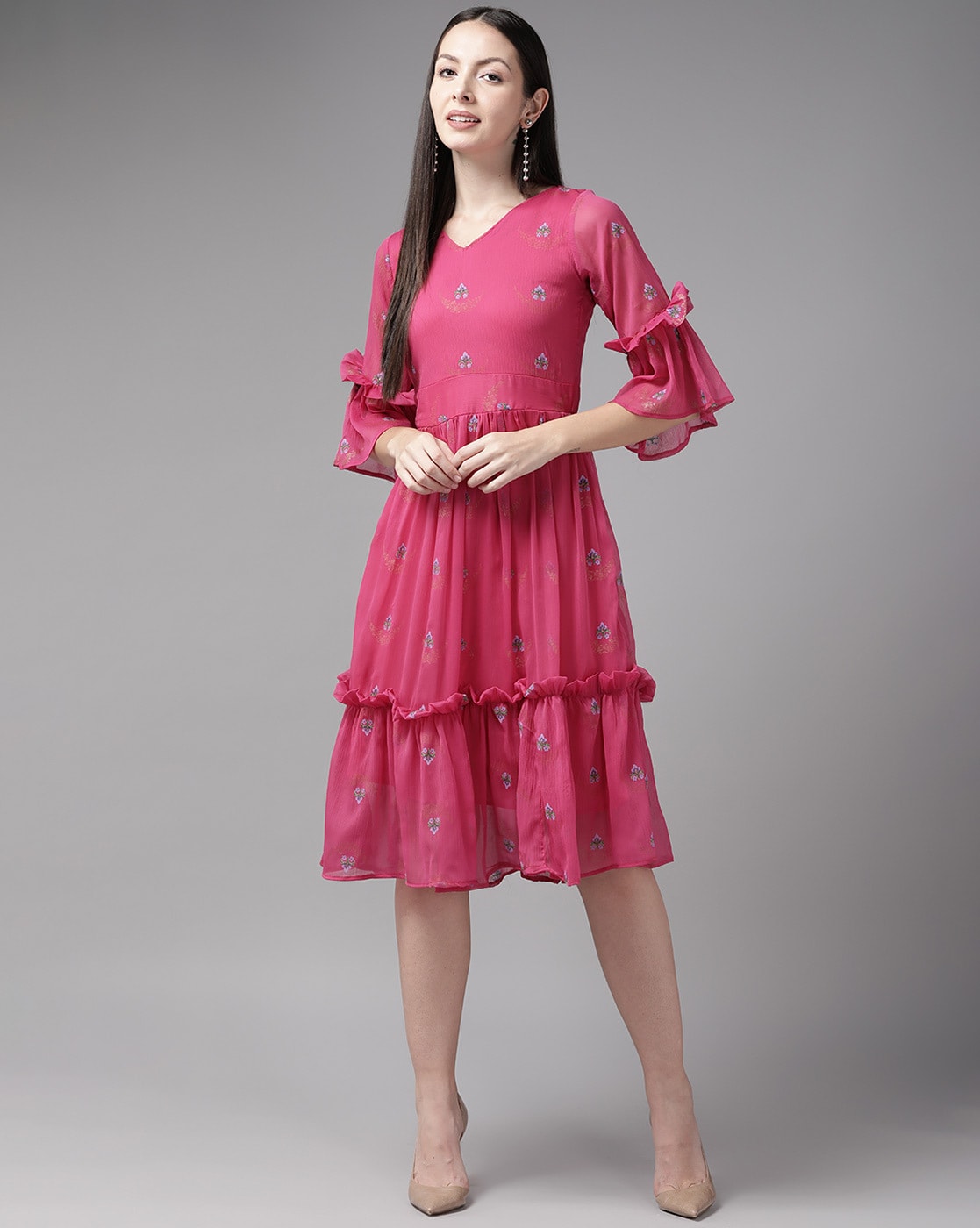 Adorable Pink Net Kids Girl Designer Short Frock With Floral Sash DT12048 |  forum.iktva.sa