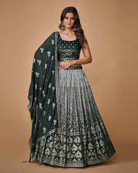 Grey Embroidered Net Lehenga Choli 3031LG06