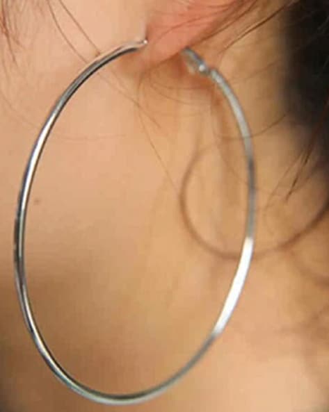 Huge 9cm SILVER tone CHUNKY thick oversized plain shiny hoop earrings Big  hoops | eBay