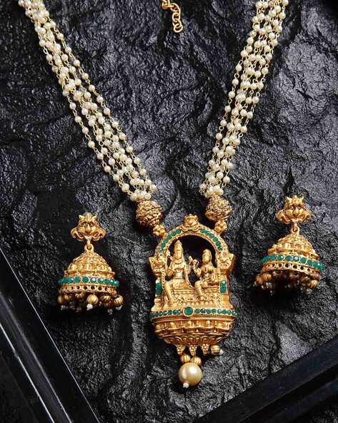 Triple Layer Jhumkas Online Pearls Lord Radha Krishna Temple Jewellery  Designs J22467