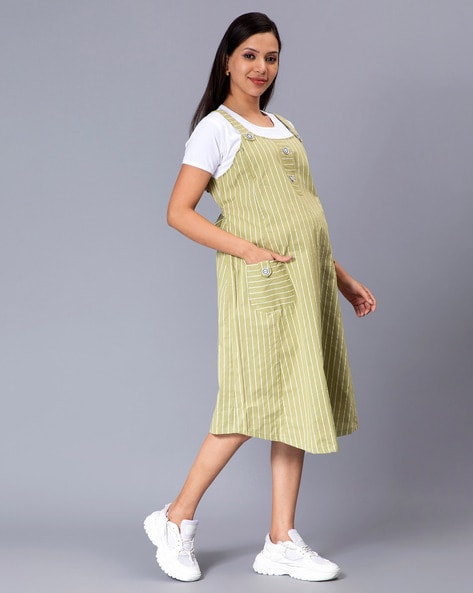 Buy BuyNewTrend Twill Dark Green Pinafore Dungaree Dress with Striped Top  For Women Online at Best Prices in India - JioMart.