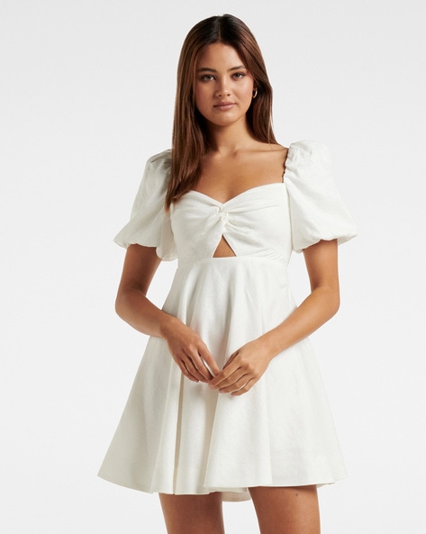 Urban Outfitters + UO White Puff Sleeve Mini Dress