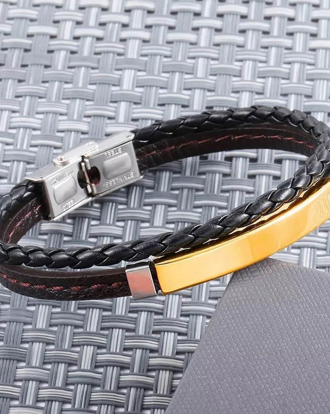 Fashion Stainless Steel Music Symbol Pu Leather Bracelet - Temu
