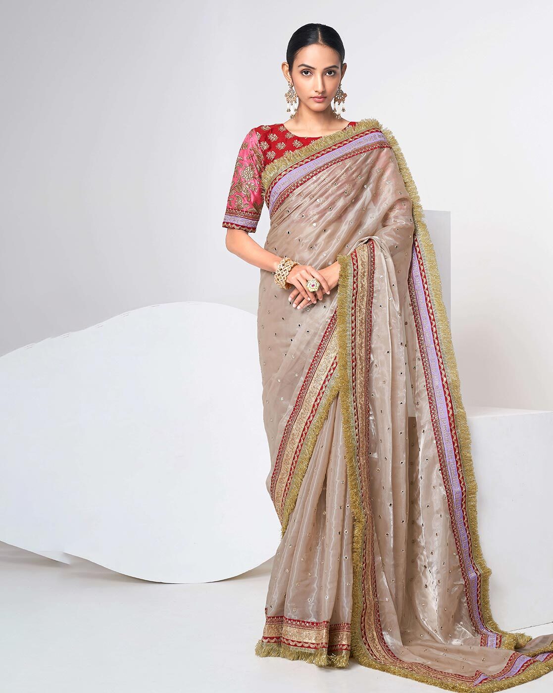 Buy Peach Sarees for Women by RIVANA Online | Ajio.com