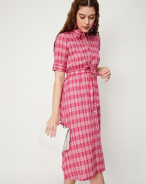 Pink check hotsell shirt dress