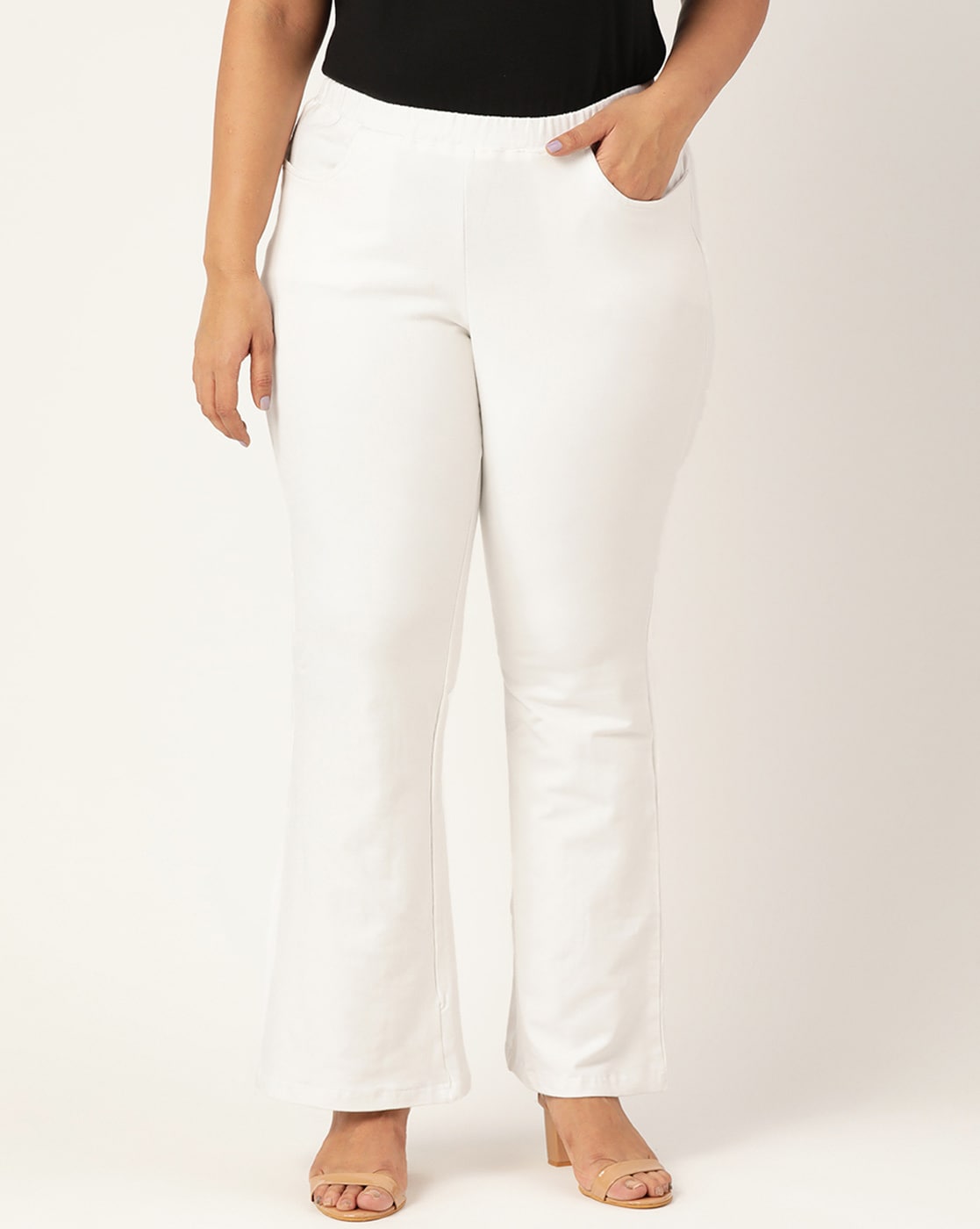 Buy Ether Women White Solid Straight Fit Flat Front Trousers - Trousers for  Women 1518844 | Myntra