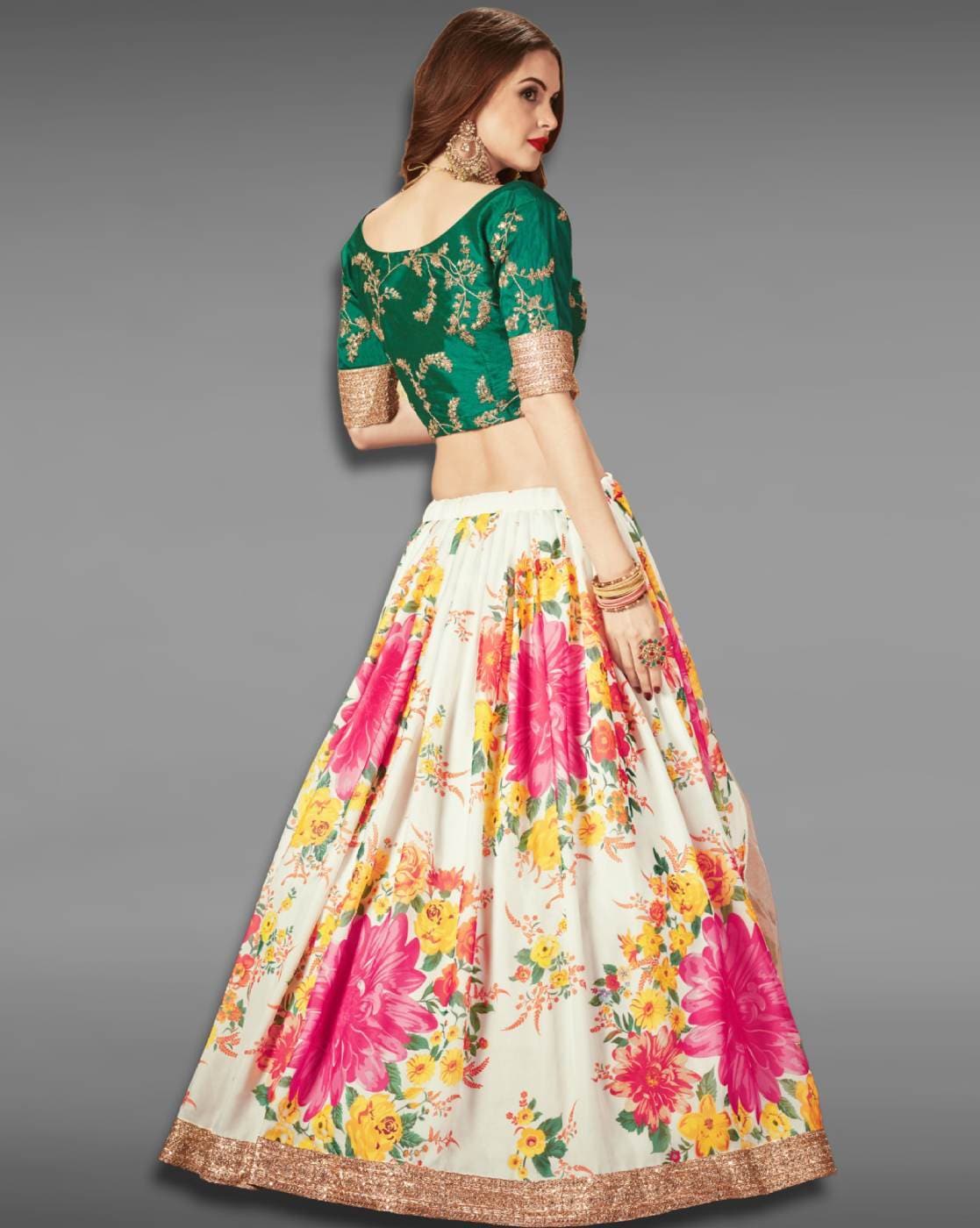 Zeel Clothing Floral Lehenga Women's Silk Semi-stitched Lehenga Choli With  Dupatta (7019-green_green_free Size) : Amazon.in: Fashion