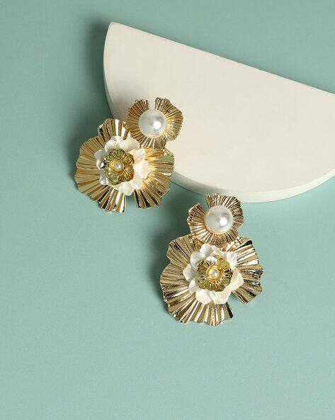Sohi Gold-Plated Floral Design Stud Earrings
