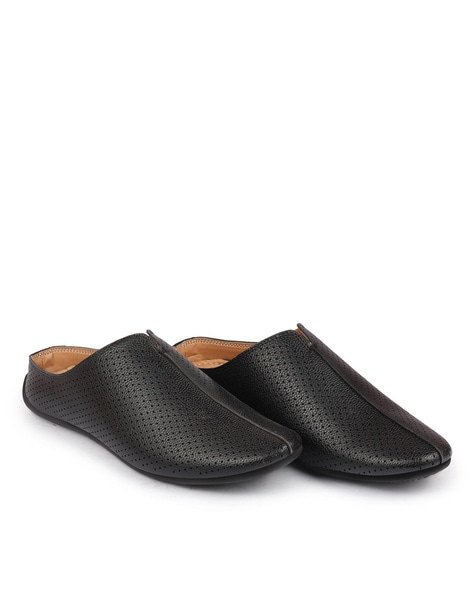 Black leather mule online slippers