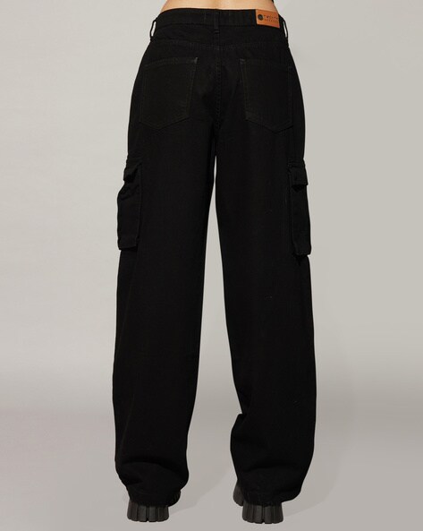 Twenty Dresses by Nykaa Fashion Black High Waist Baggy Cargo Denim Jeans  (30)