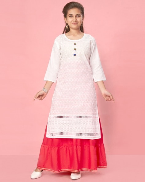 Laxmipati Vanilla White Straight Cut Kurti With Embroidery Lace Palazz –  Laxmipati Sarees | Sale
