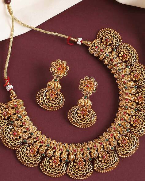 22K Gold Plated Designer Indian Wedding 8'' Long Necklace Earrings Set  Ja932 | eBay