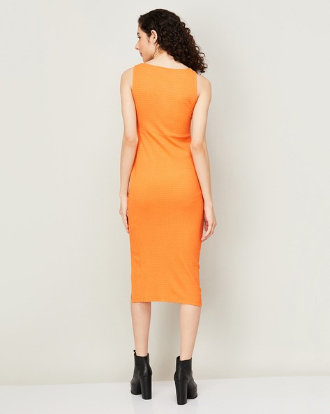 Women's Orange Sherpa Cut-Out Dress - Campussutra