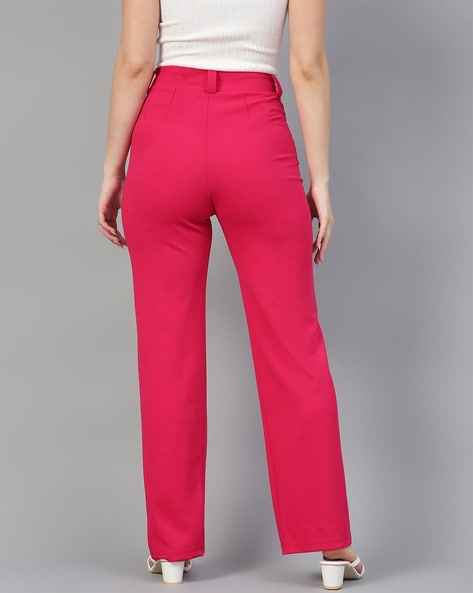 Hot Pink Cigarette Pants Pencil Trousers Silk - www.kaneesha.com