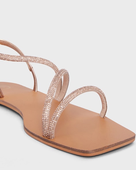 Square-Toe Flat Sandals with Criss-Cross Straps