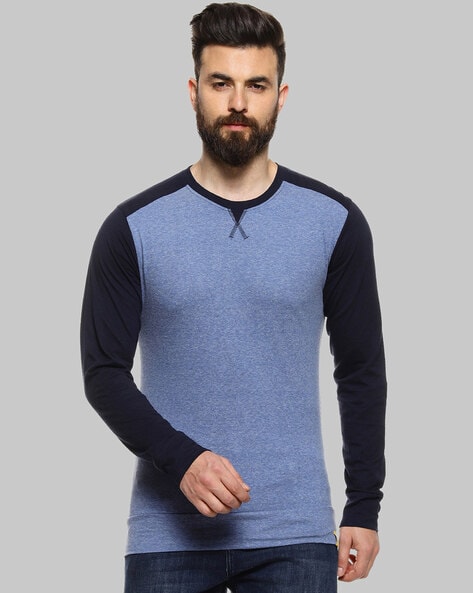 Regular Fit Round-Neck T-Shirt with Contrast Sleeves