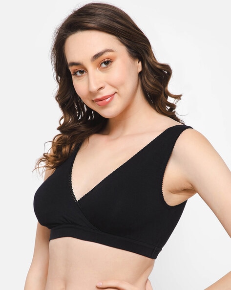 Buy Women's Cotton Non-Padded Non-Wired Maternity/Nursing/Feeding Bra-  Combo Pack of 2 Assorted Colors (Pop Black & Pop Blue) at