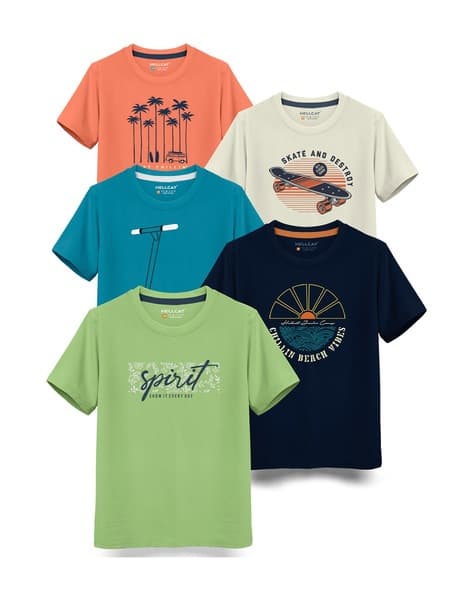 Hellcat Pack of 5 Graphic Print Crew-Neck T-Shirts