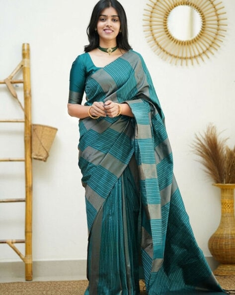 Buy Teal Sarees for Women by VISIT WEAR Online