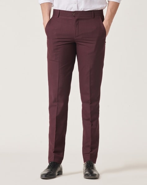 Short Straight Leg Stretch Trouser in Wine | Roman UK